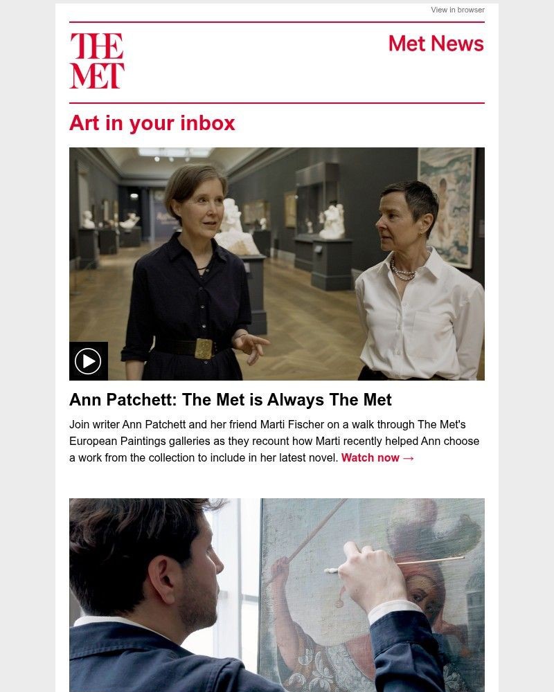 Screenshot of email sent to a The Metropolitan Museum of Art (The Met) Newsletter subscriber