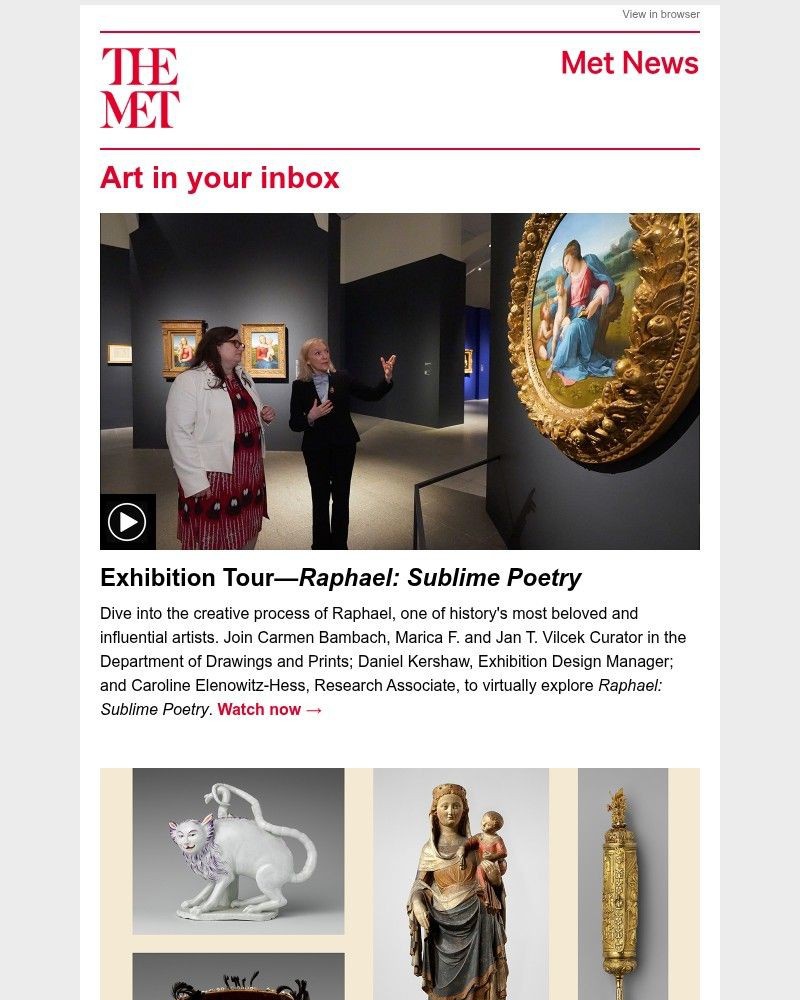 Screenshot of email sent to a The Metropolitan Museum of Art (The Met) Newsletter subscriber