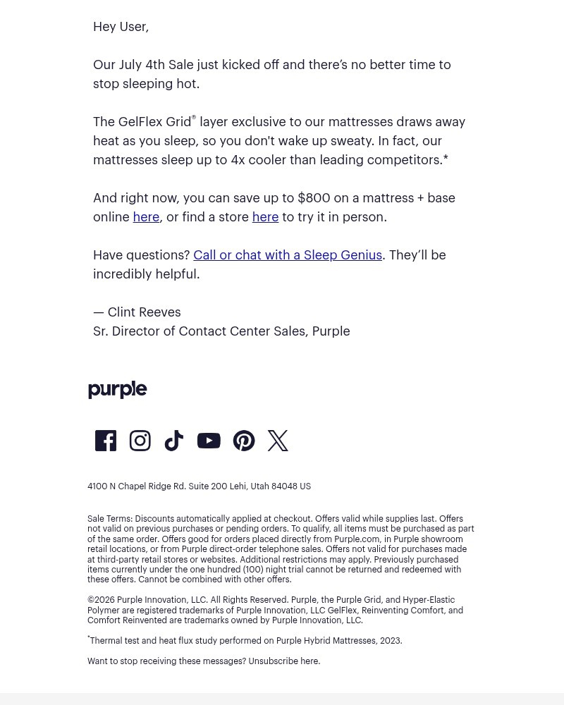 Screenshot of email sent to a Purple Cart abandoner