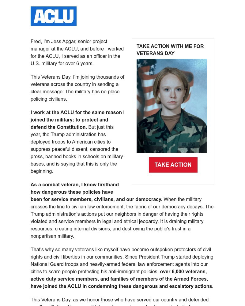 Screenshot of email with subject /media/emails/as-a-vet-the-trump-administrations-deployment-of-troops-to-police-civilians-is-ho_S6NSTPg.jpg