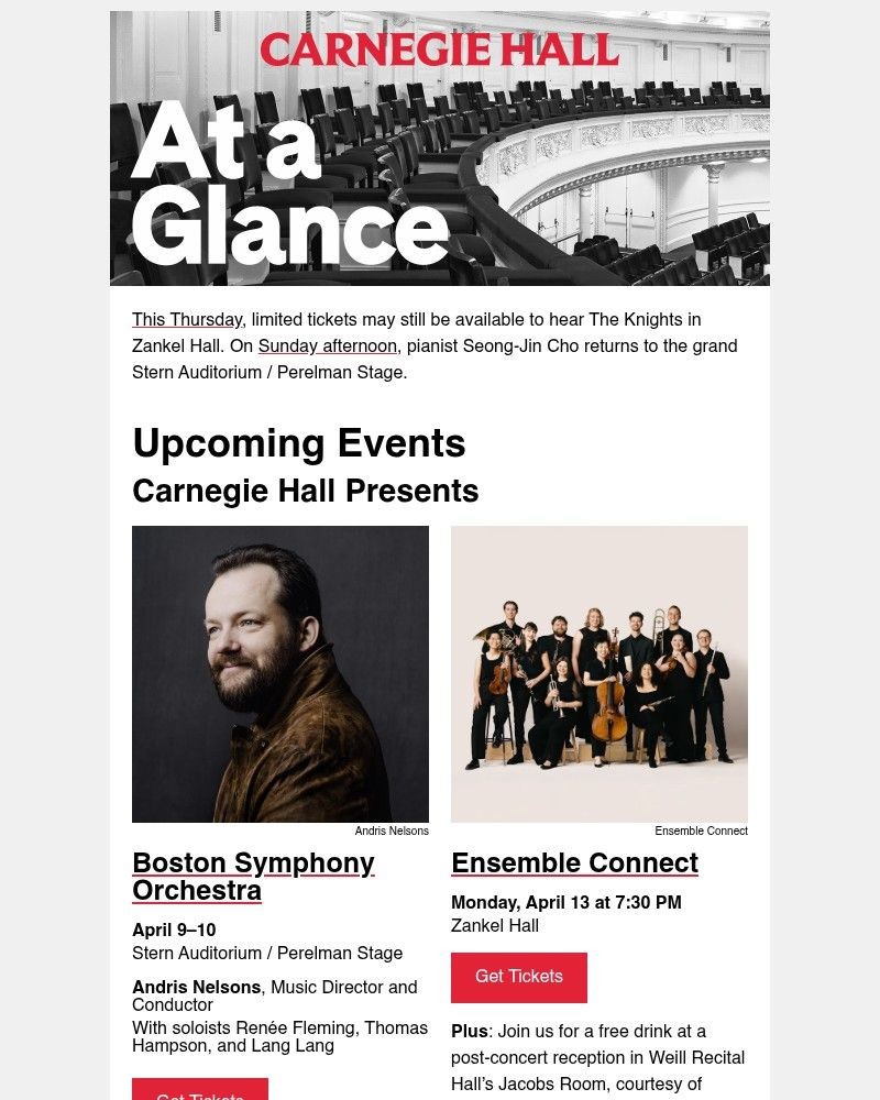 Screenshot of email sent to a Carnegie Hall Newsletter subscriber