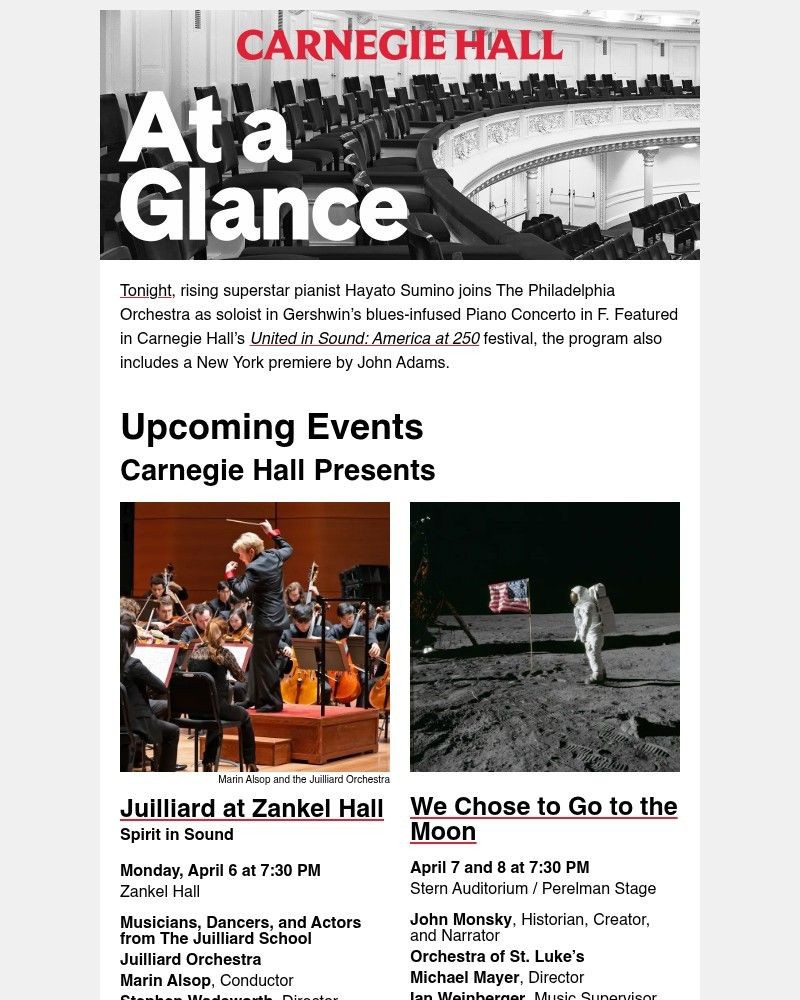 Screenshot of email sent to a Carnegie Hall Newsletter subscriber