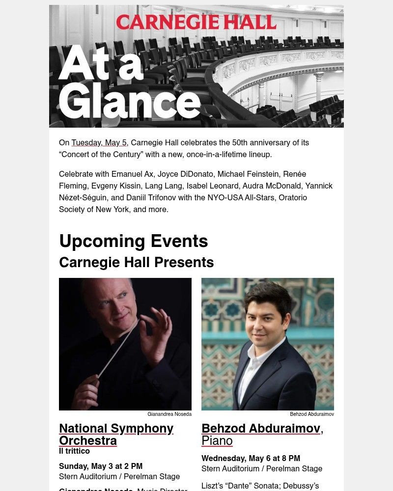 Screenshot of email sent to a Carnegie Hall Newsletter subscriber