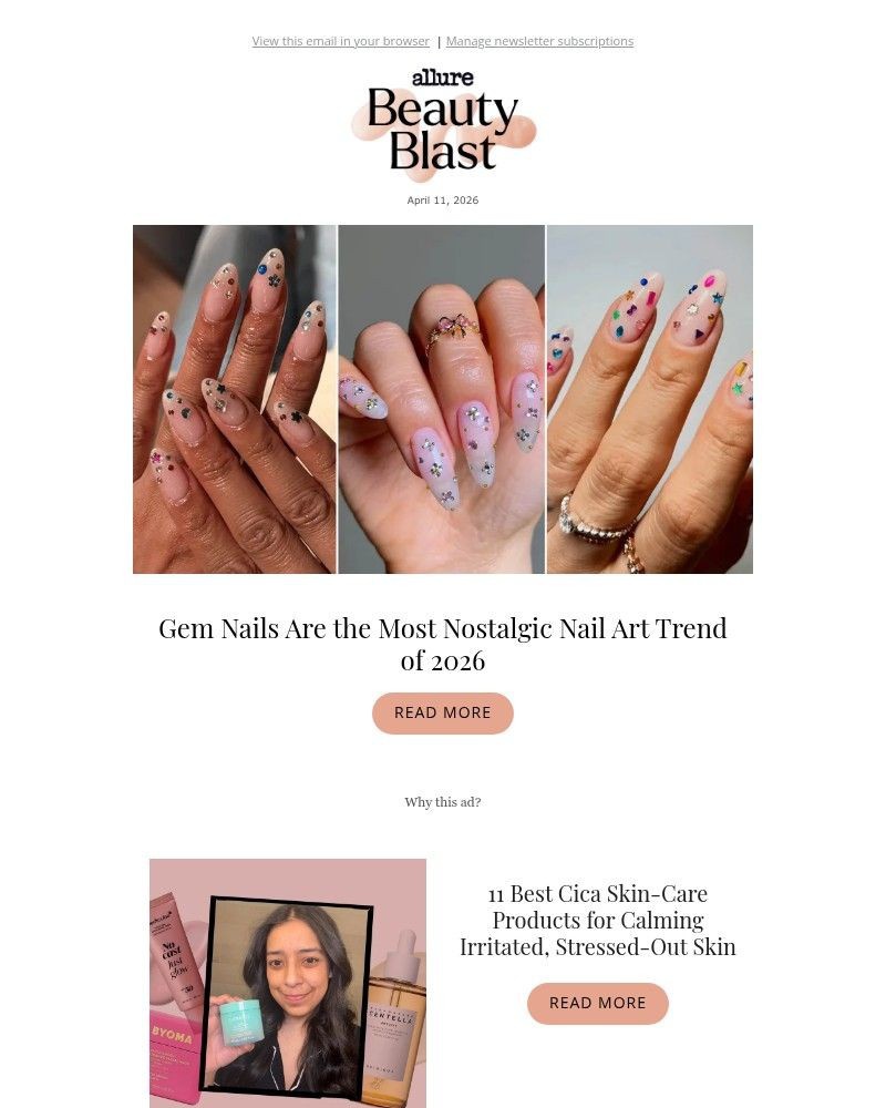 Screenshot of email sent to a allure Newsletter subscriber