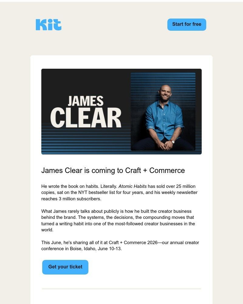 Screenshot of email sent to a ConvertKit Trial user