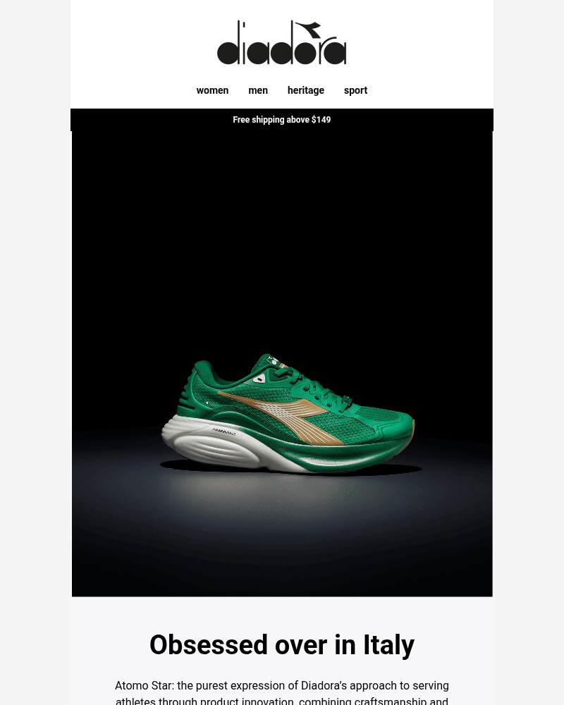 Screenshot of email sent to a Diadora Newsletter subscriber