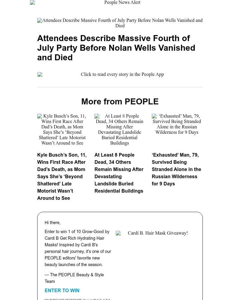 Screenshot of email sent to a People Newsletter subscriber