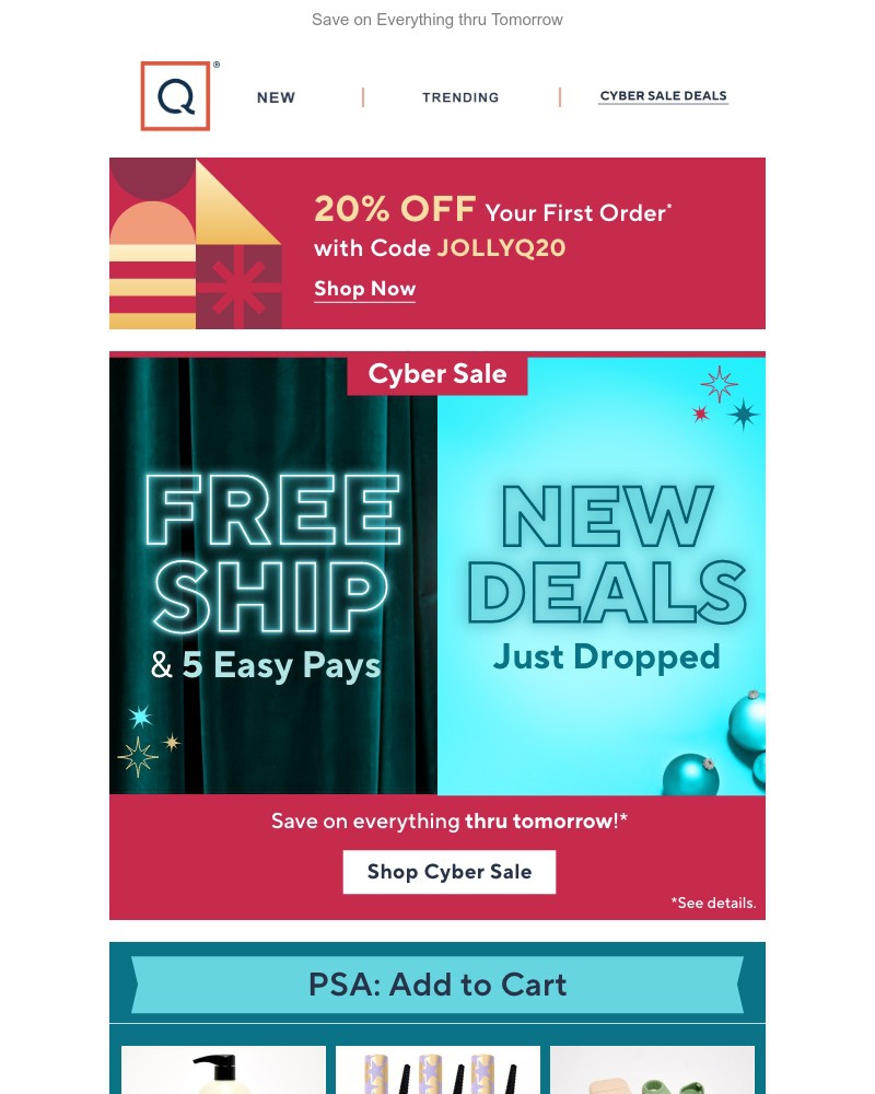 Screenshot of email sent to a QVC Newsletter subscriber