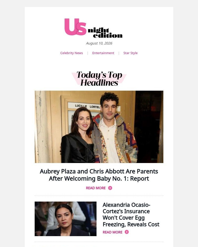 Screenshot of email sent to a Us Weekly Newsletter subscriber
