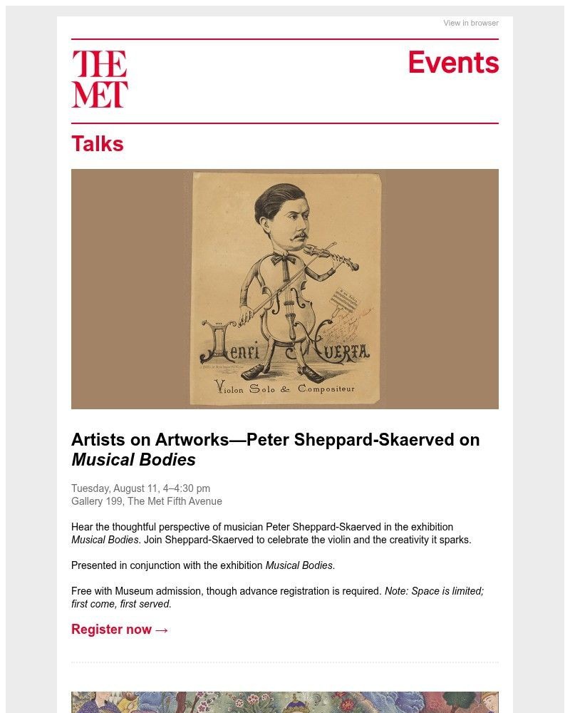 Screenshot of email sent to a The Metropolitan Museum of Art (The Met) Newsletter subscriber