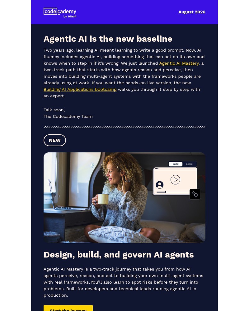 Screenshot of email sent to a Codecademy Registered user