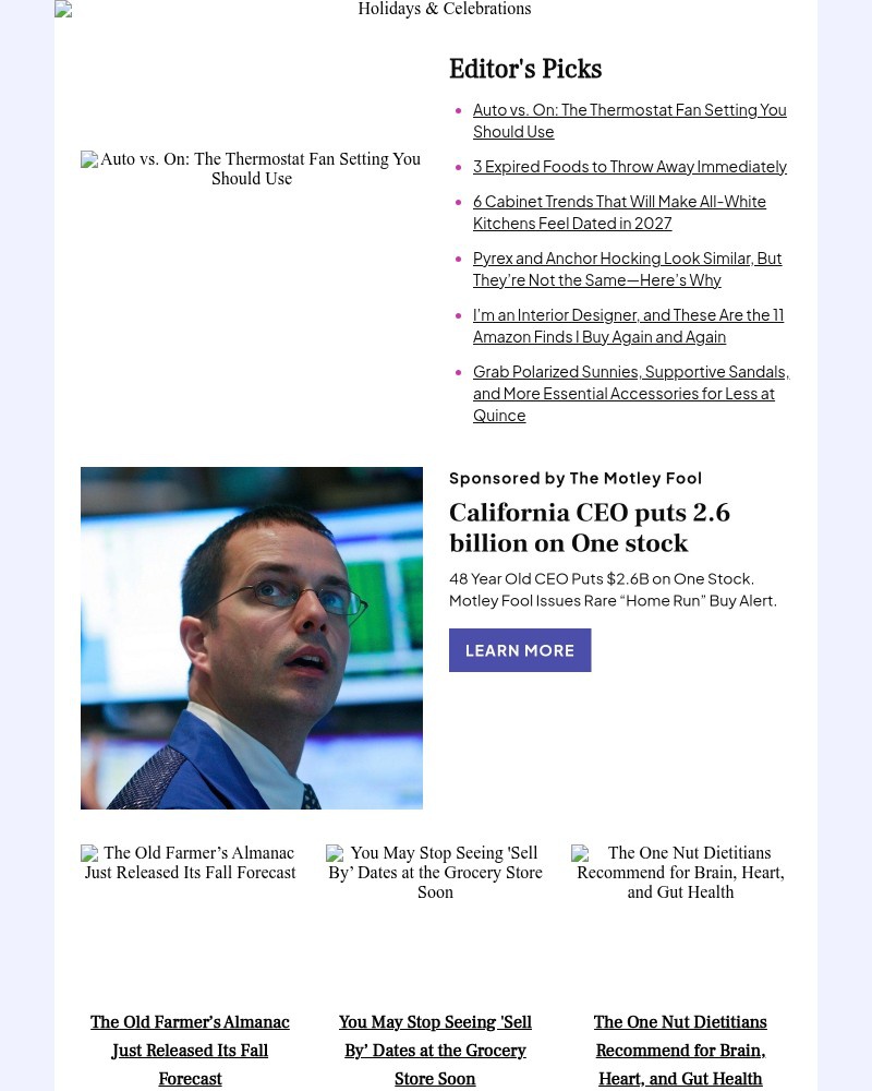 Screenshot of email sent to a Better Homes and Gardens Newsletter subscriber
