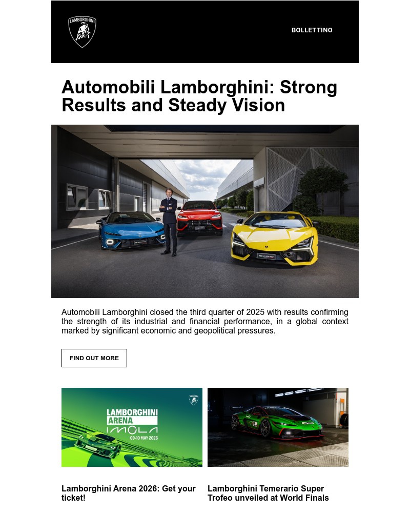 Screenshot of email sent to a Lamborgini Newsletter subscriber