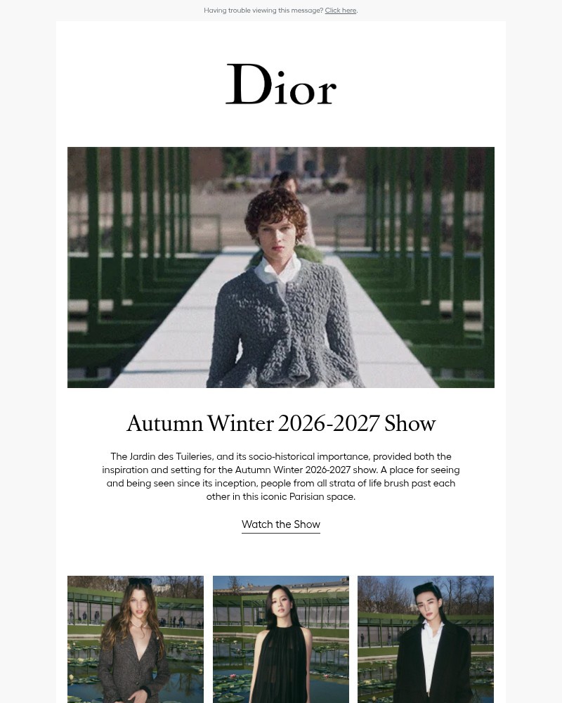 Screenshot of email sent to a Dior Newsletter subscriber