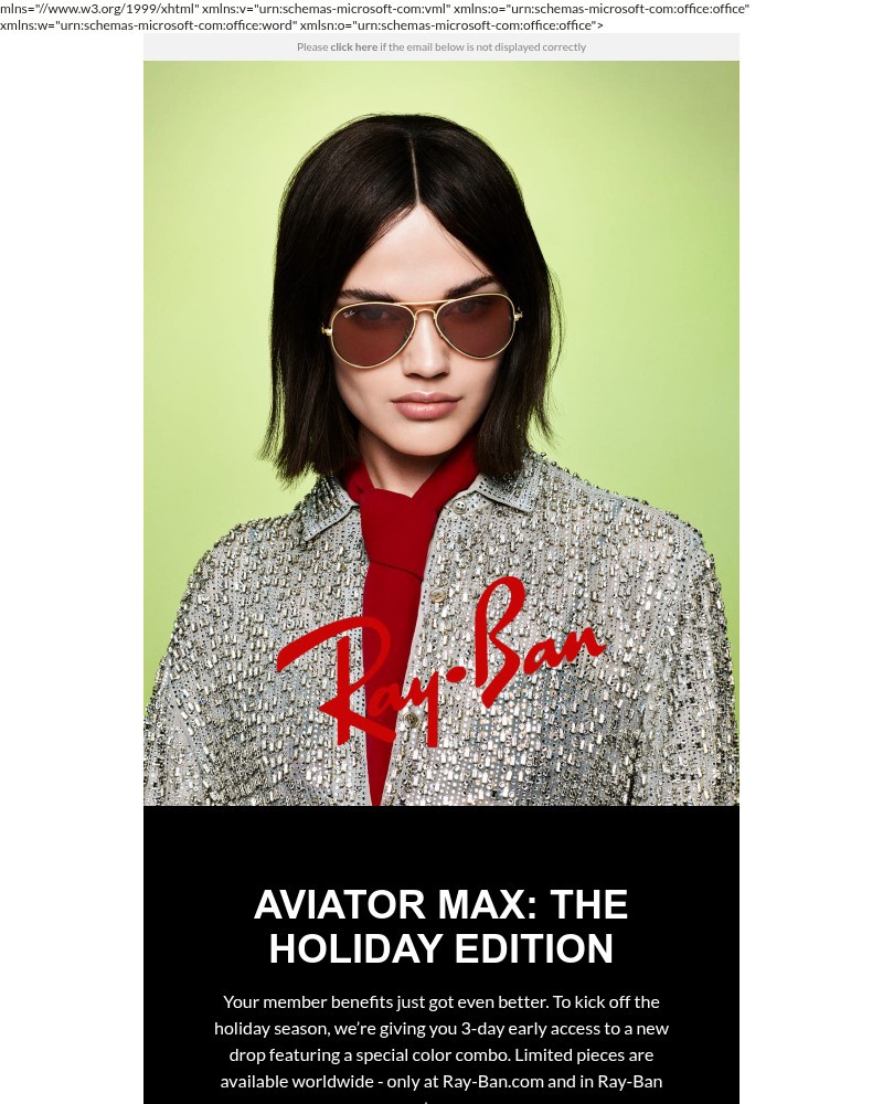 Screenshot of email sent to a Ray-Ban Newsletter subscriber