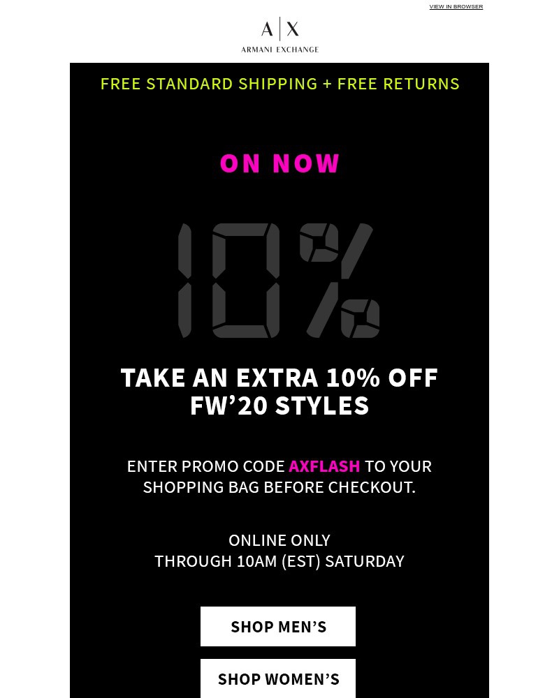 Screenshot of email with subject /media/emails/ax-flash-sale-on-now-extra-10-off-fw20-styles-06b9d8-cropped-d7456666.jpg