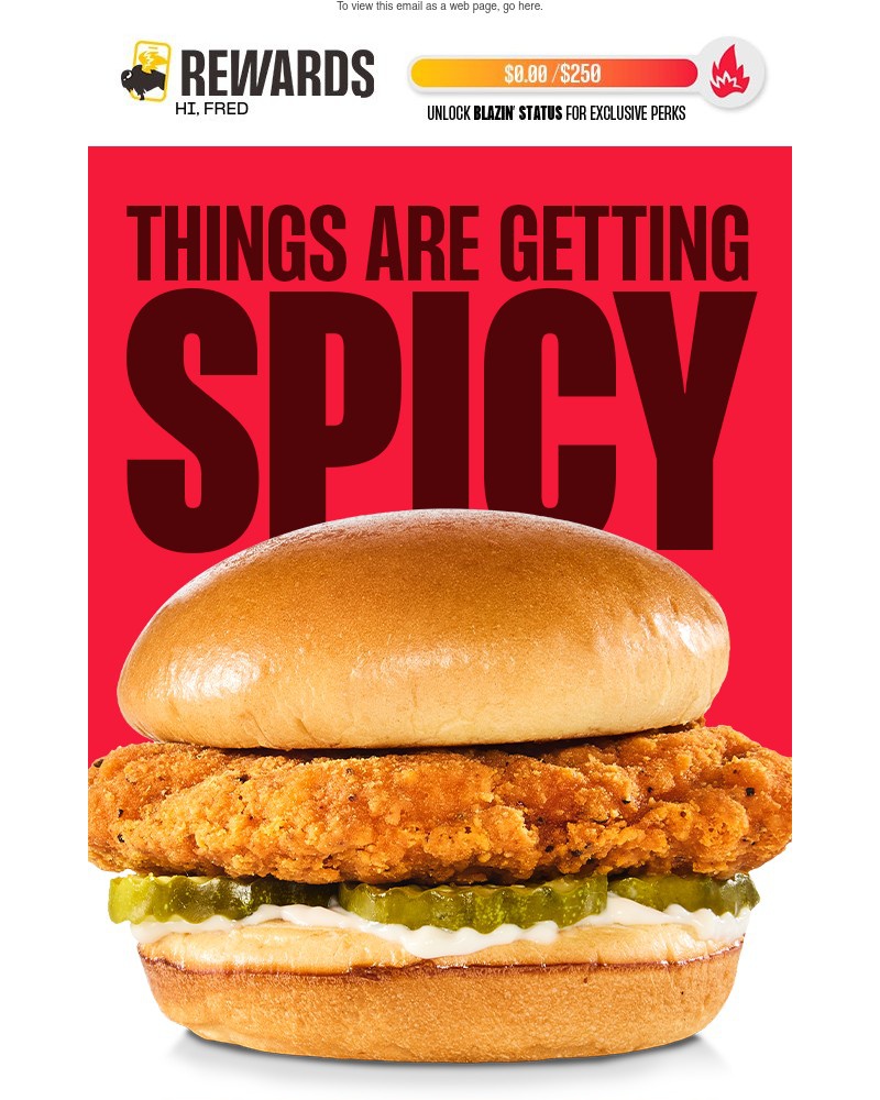 Screenshot of email sent to a Buffalo Wild Wings Registered user