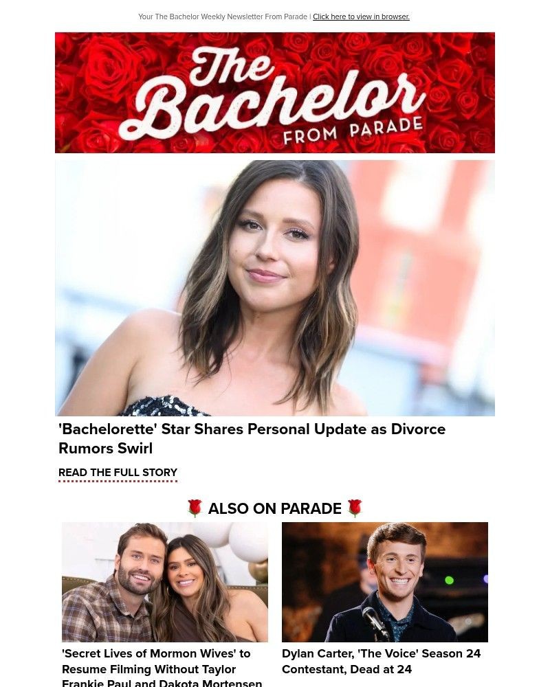 Screenshot of email sent to a Parade Newsletter subscriber