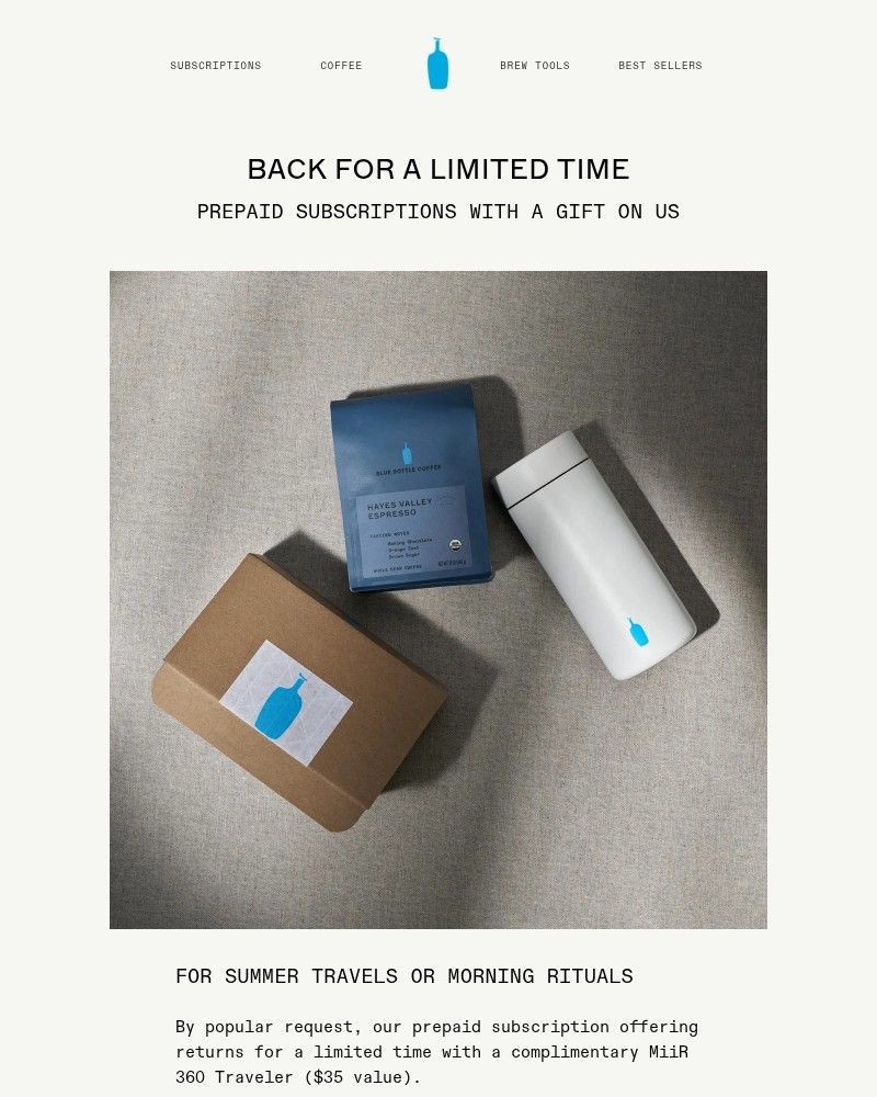 Screenshot of email sent to a Blue Bottle Coffee Newsletter subscriber
