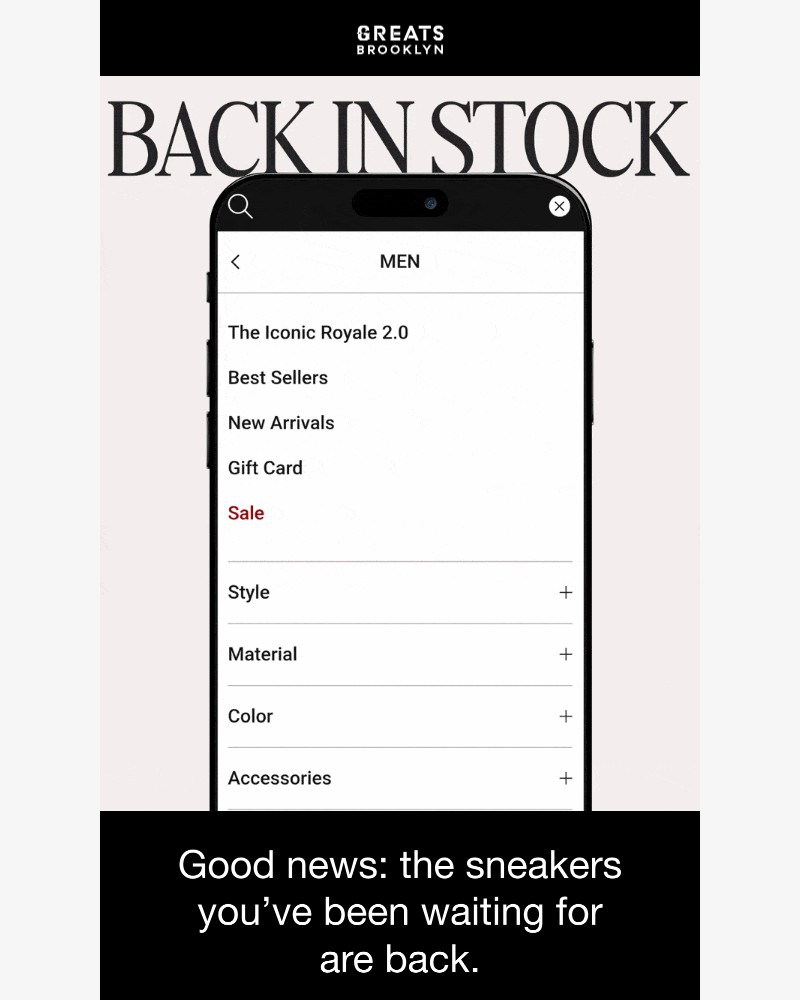 Screenshot of email sent to a Greats Newsletter subscriber