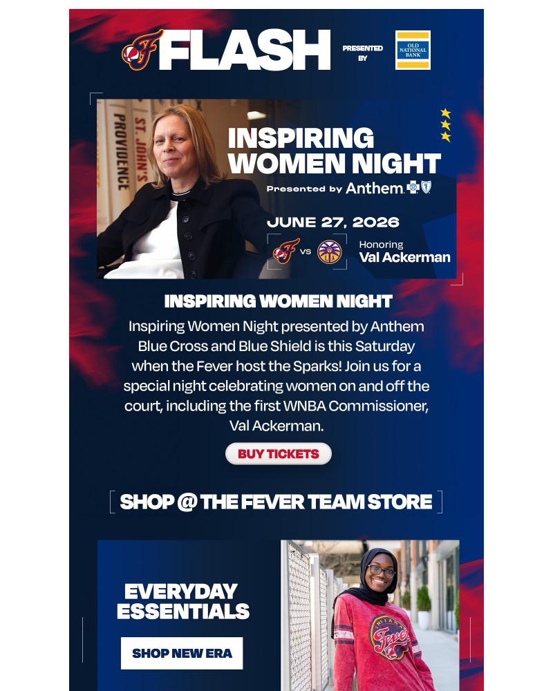 Screenshot of email sent to a Indiana Fever Newsletter subscriber