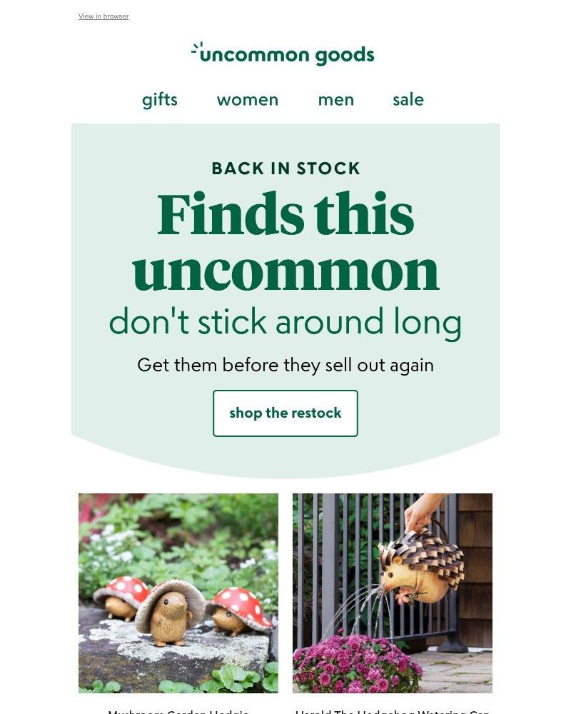 Screenshot of email sent to a UncommonGoods Newsletter subscriber