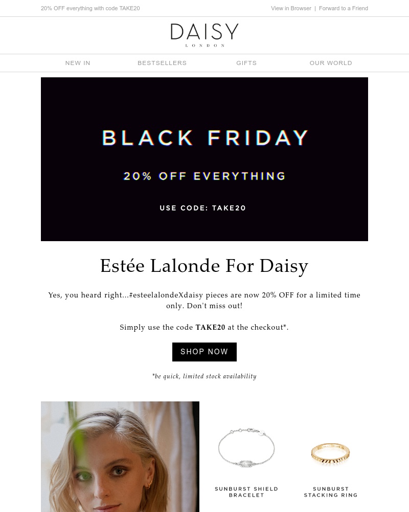 Screenshot of email with subject /media/emails/back-in-stock-for-black-friday-shop-estee-lalonde-1-cropped-e06fdf25.jpg