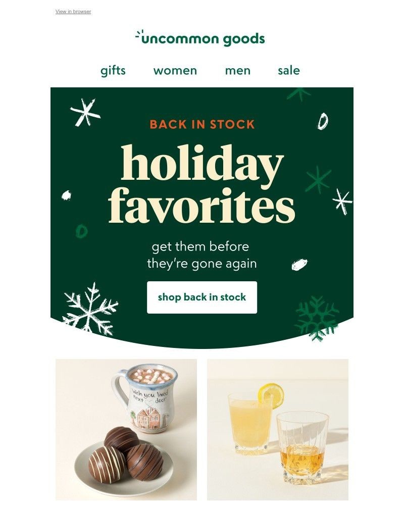 Screenshot of email sent to a UncommonGoods Newsletter subscriber