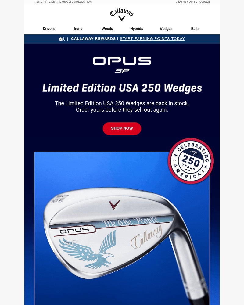Screenshot of email sent to a Callaway Golf Newsletter subscriber