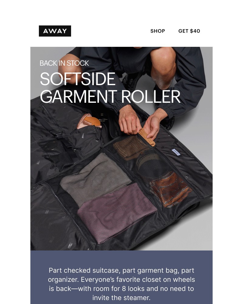 Screenshot of email sent to a Away Newsletter subscriber