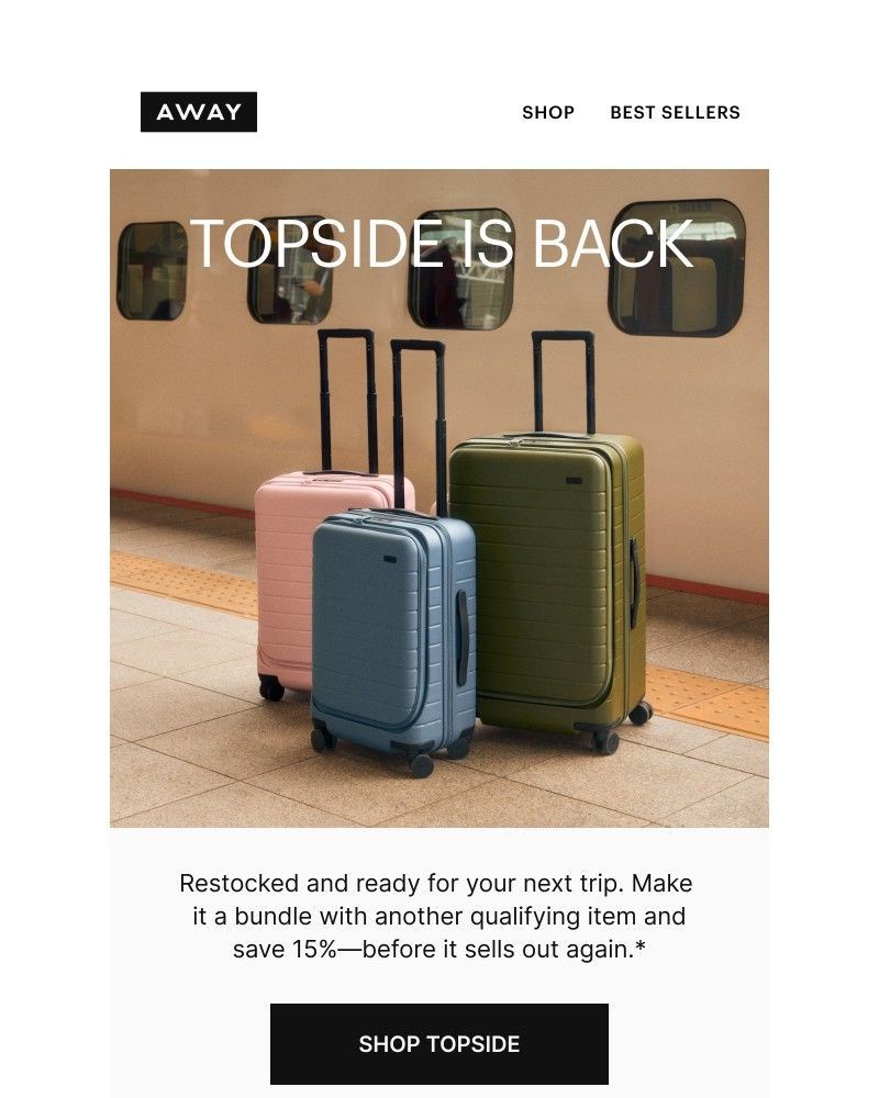 Screenshot of email sent to a Away Newsletter subscriber