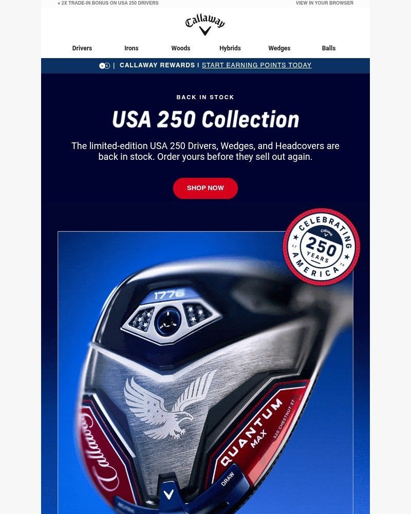 Screenshot of email sent to a Callaway Golf Newsletter subscriber