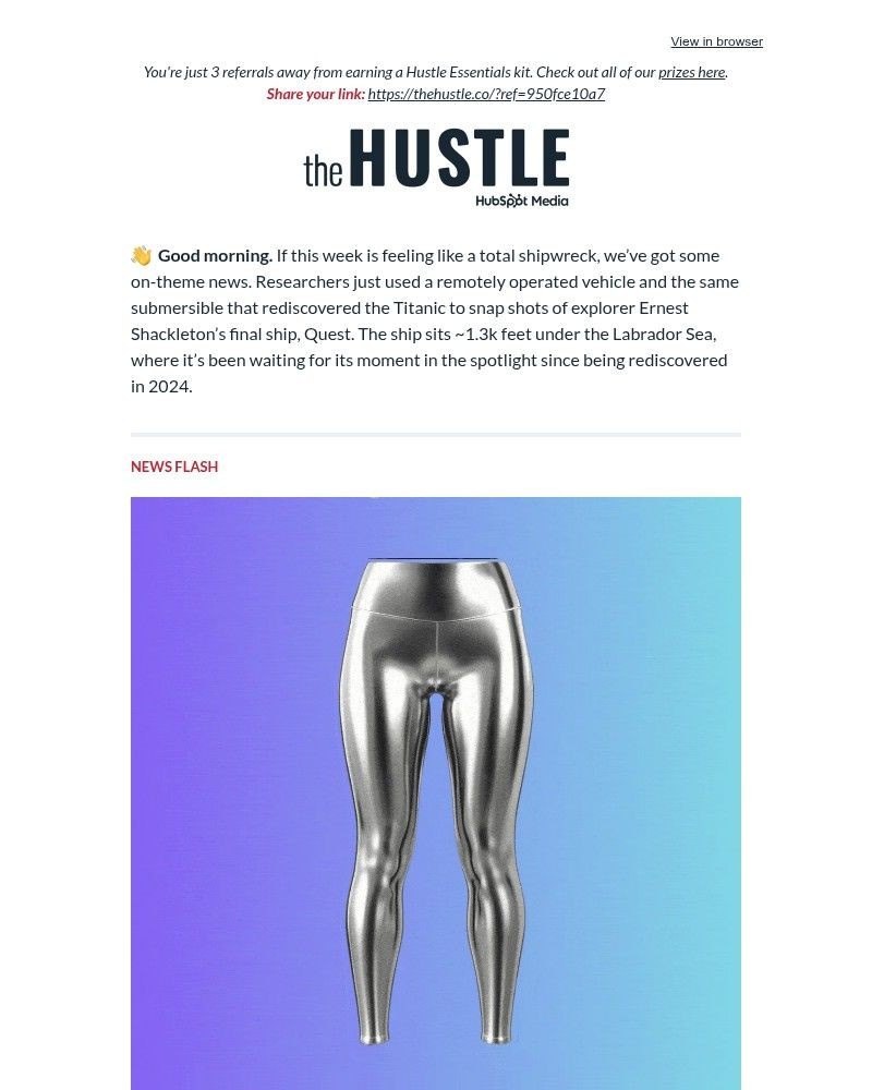 Screenshot of email sent to a The Hustle Newsletter subscriber