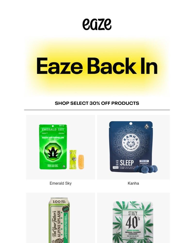 Screenshot of email sent to a Eaze Registered user