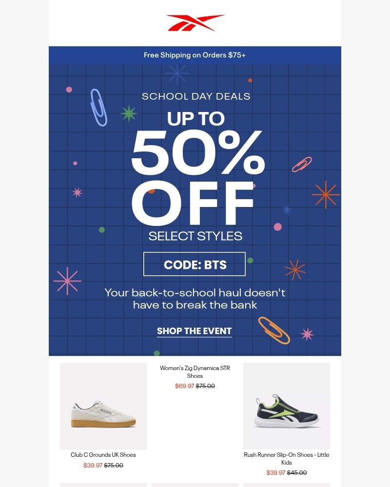 Screenshot of email sent to a Reebok Newsletter subscriber
