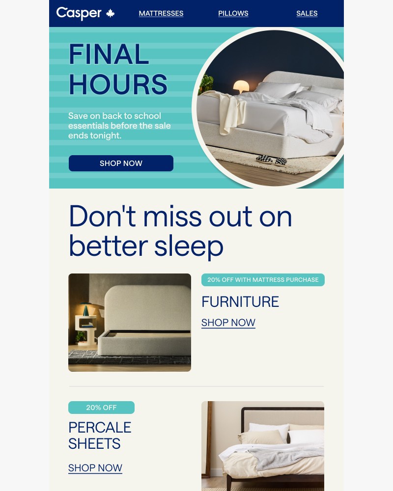 Screenshot of email sent to a Casper Newsletter subscriber