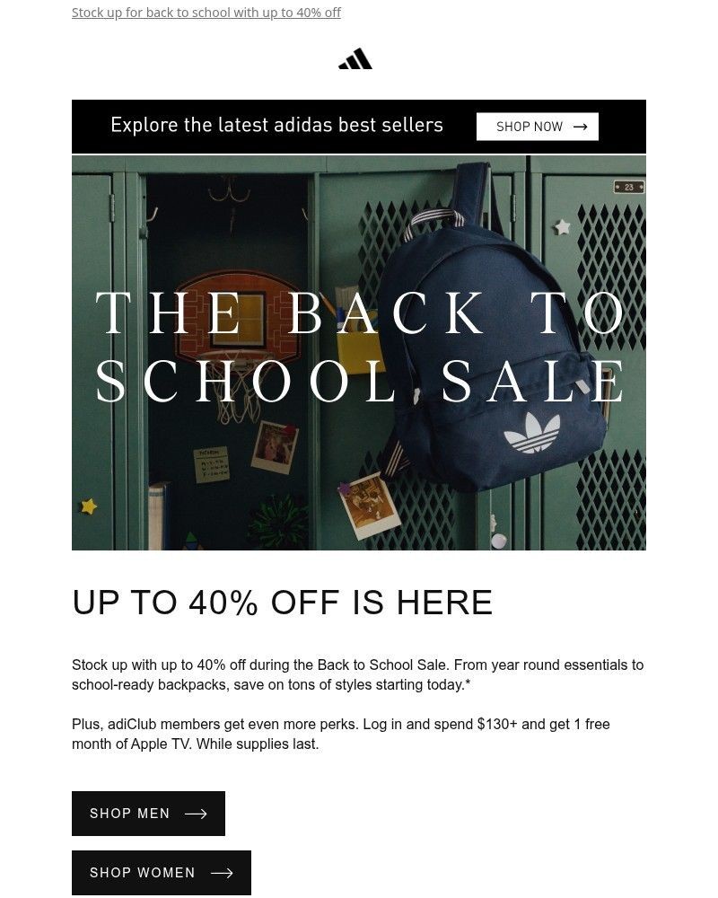 Screenshot of email sent to a Adidas Newsletter subscriber