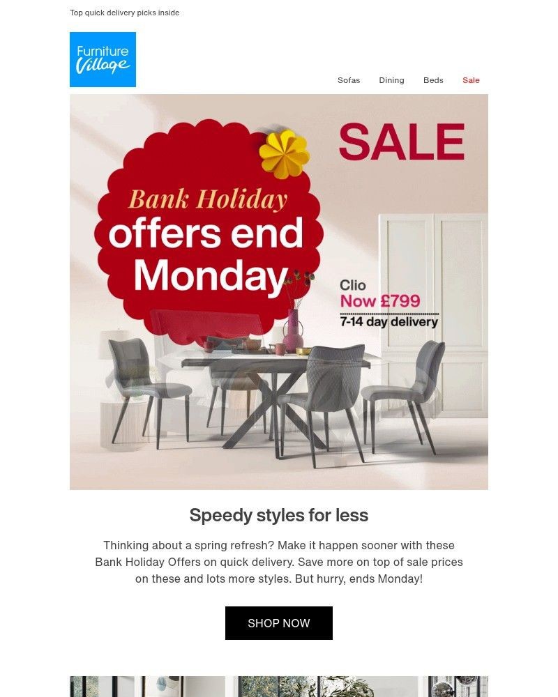 Screenshot of email sent to a Furniture Village Cart abandoner