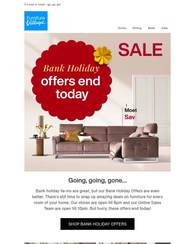 Screenshot of email sent to a Furniture Village Cart abandoner