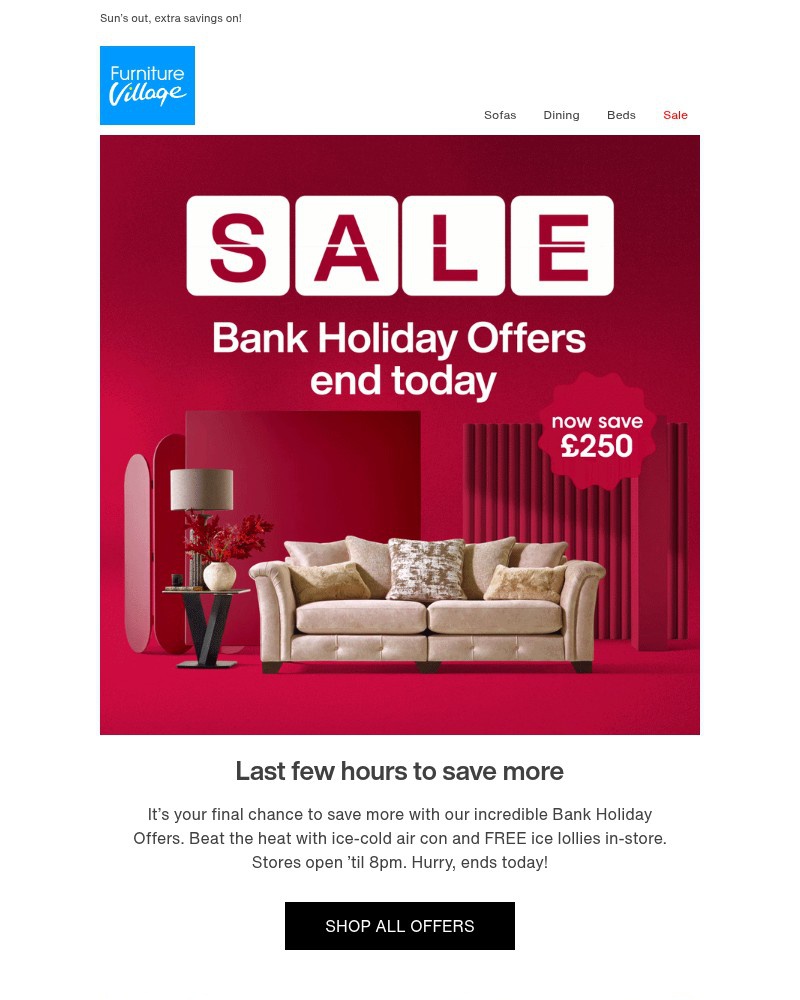 Screenshot of email sent to a Furniture Village Cart abandoner