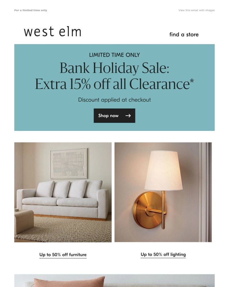 Screenshot of email with subject /media/emails/bank-holiday-sale-extra-15-off-clearance-039fe5-cropped-e54dc882.jpg
