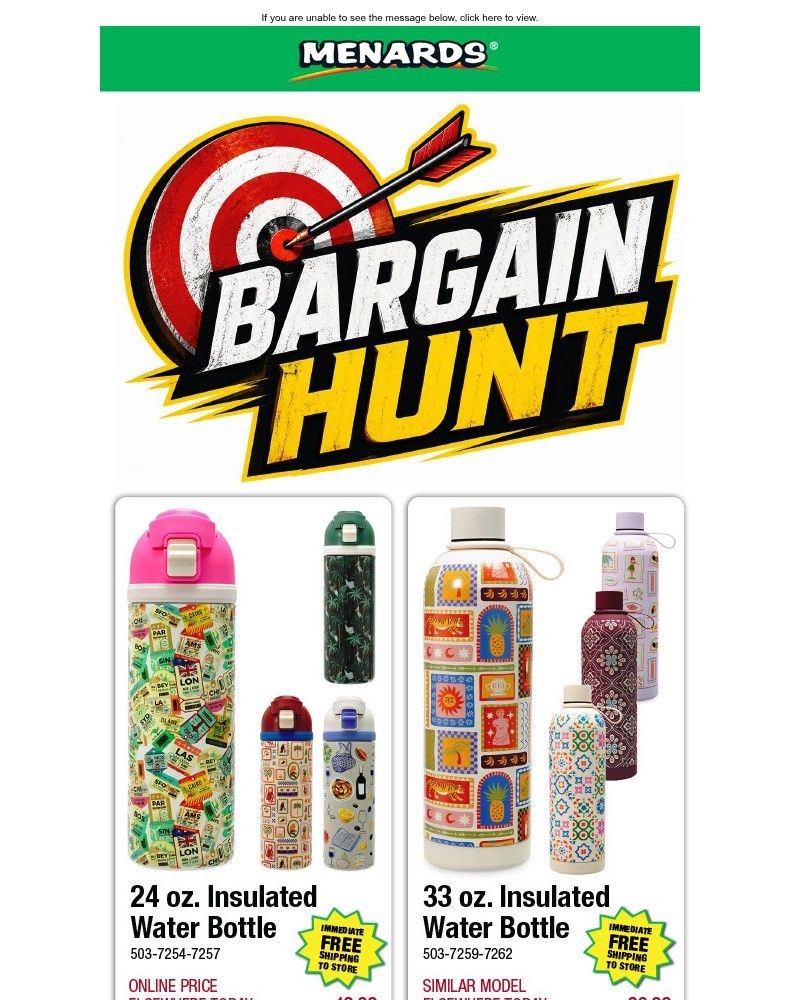 Screenshot of email sent to a Menards Newsletter subscriber