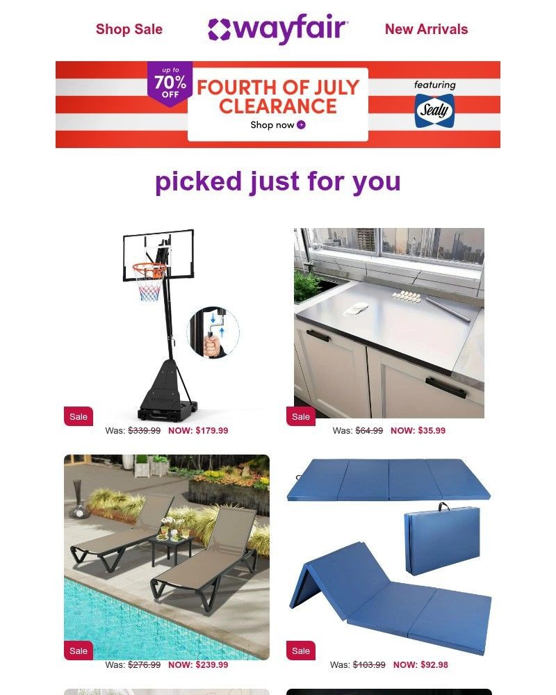 Screenshot of email sent to a Wayfair Newsletter subscriber