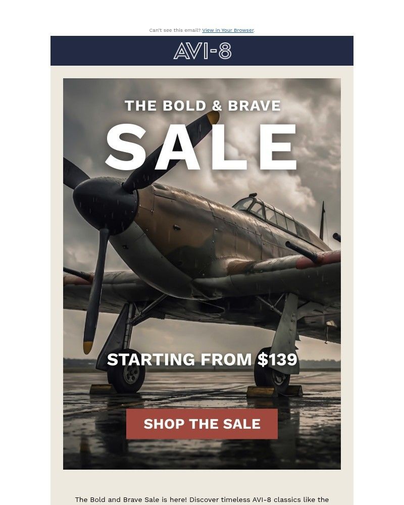 Screenshot of email sent to a AVI-8 Newsletter subscriber