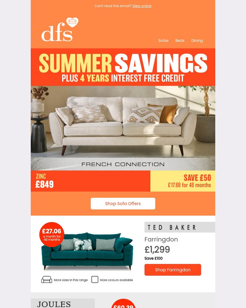Screenshot of email sent to a DFS Cart abandoner