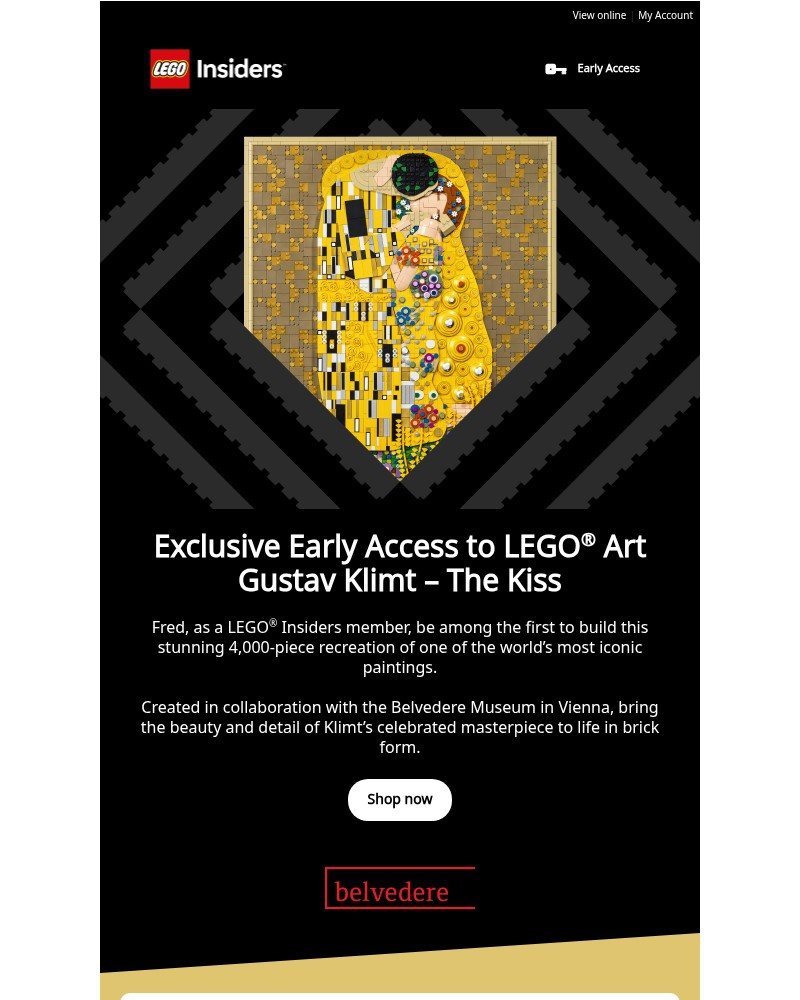 Screenshot of email sent to a Lego Registered user