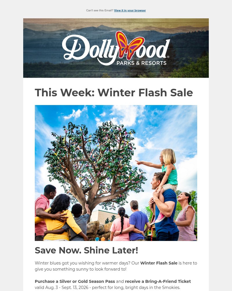 Screenshot of email sent to a Dollywood Newsletter subscriber