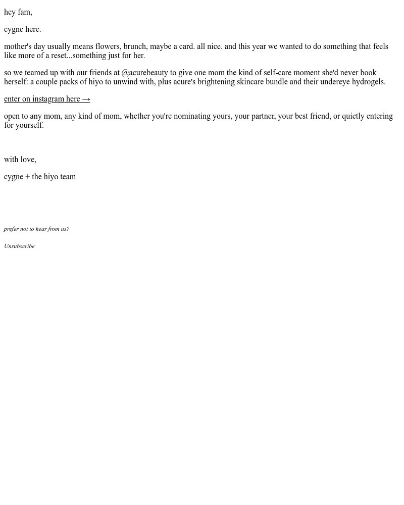 Screenshot of email sent to a hiyo Newsletter subscriber