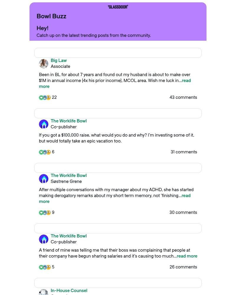 Screenshot of email sent to a Glassdoor Registered user