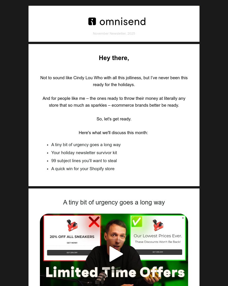 Screenshot of email sent to a omnisend Newsletter subscriber